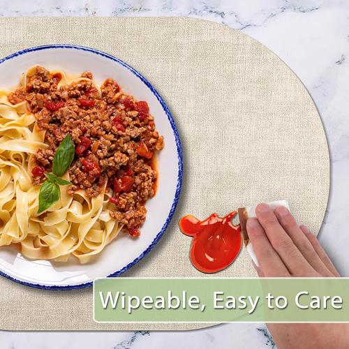 Placemats for Dining Table Set of 8 Non-Slip, Heat Resistant Oval Leather Placemat Double Layer, Waterproof Table Mats Easy to Clean for Kitchen Dining Room Coffee Office Table, Beige