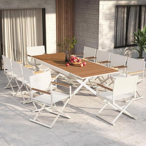 Grand patio 2-Pack Folding Sling Chairs, Outdoor Chair Set of 2, Woodgrain Armrests Patio Chairs, Outdoor, Beige
