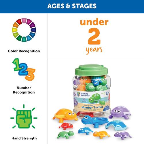 Learning Resources Number Turtles Set - 15 Pieces, Ages 18  months Fine Motor Toys for Toddlers, Counting Toys for Toddlers, Color & Sorting Toy, Turtle Toys for Kids