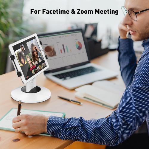 AboveTEK Retail Kiosk iPad Stand, 360° Rotating Commercial POS Tablet Stand, Fits 6-13 (Screens) iPad mini Pro-Business Swivel Tablet Holder, for Store Office Reception Kitchen Desktop (White)