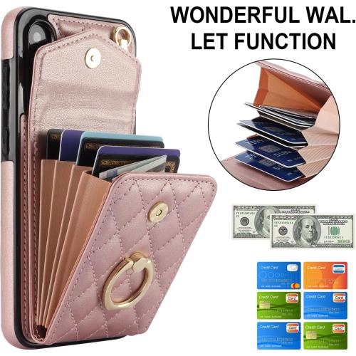 Color rose gold Asuwish Phone Case for Samsung Galaxy S23 FE 5G Wallet Cover with Tempered Glass Screen Protector and Crossbody Wrist Strap Ring RFID Blocking Credit Card Holder Cell S 23 EF S23FE 23S Women Rose Gold