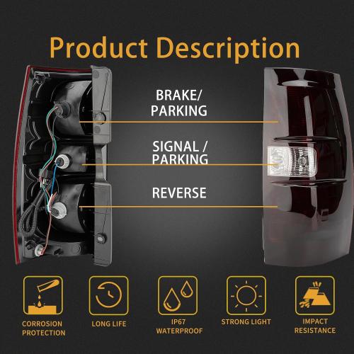 Tail Light Assembly Compatible With 2007-2014 Chevy Tahoe/Suburban Driver and Passenger Side Smoke Red Rear Brake Lamps With Bulb Inside And Wiring Harness Replaces# GM2800196 25862701 22837923