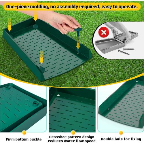 2 Pack Green Rain Gutter Downspout Splash Block, Extra-Wide Down Spout Extender, One-Piece Molding Design, Drain Gutter Guard Diverter, Thickened Gutter Splash Guard with Fixing Piles, Green