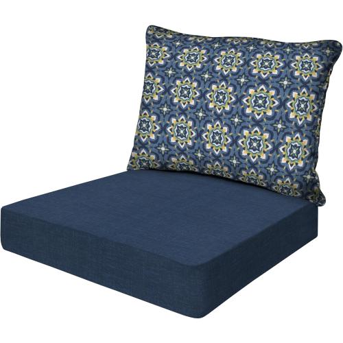 Size 24x24 Color Blue Honeycomb Outdoor Essentials Deep Seat, 24 x 24, Medina Medallion Blue Chair Cushion for Patio Furniture