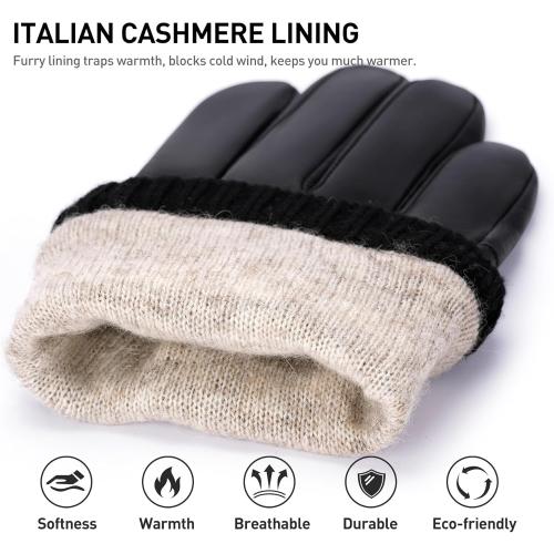 BISON DENIM Sheepskin Leather Gloves for Men, Winter Warm Touchscreen Gloves with Cashmere Lining, Driving Motorcycle Gloves (XXL)
