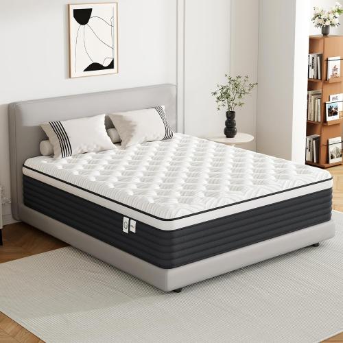 Twin Mattress, 12 Inch Hybrid Memory Foam Mattress in a Box, Pressure Relief for Back Support, Medium Firm, Individually Pocket Springs, 100-Night Trial & CertiPUR-US Certified, Twin Size, White