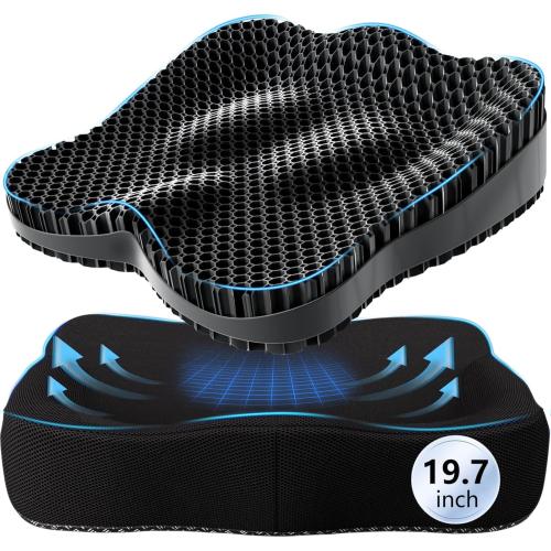 19.7in Thicken Cooling Gel Seat Cushion, Larger Gel Seat Cushion for Long Sitting Pressure Relief Seat Pad for Office Chair Egg Cushions for Car, Desk Chair, Wheelchair Cushion