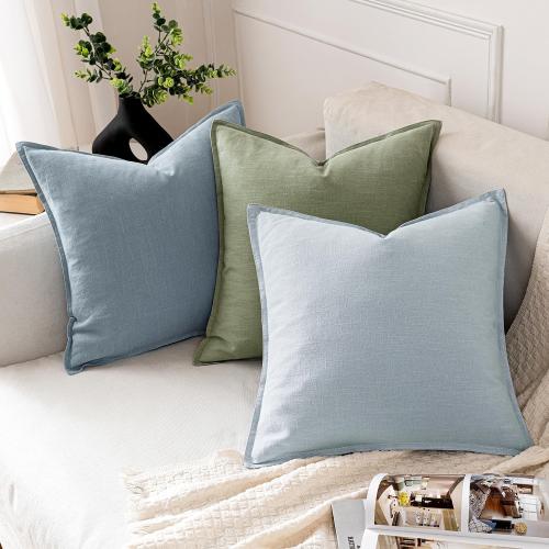 MIULEE Decorative Linen Euro Sham Pillow Covers 24x24 Sage Green ​Boho Farmhouse​ ​Neutral Couch Throw Pillows for Bed Pack of 2 Accent Modern Pillowcase Summer Sofa Livingroom Home Decor