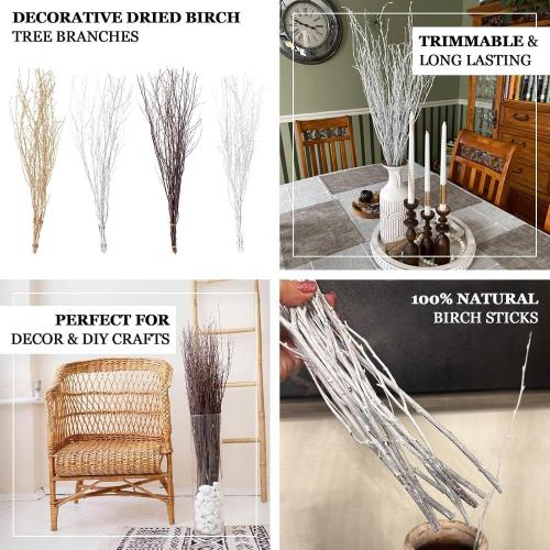 Tableclothsfactory 6 Pack White Decorative Birch Tree Branches, Extra Long Natural Dried Willow Twigs Sticks Vase Fillers - 46 for Party & Decorations