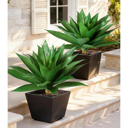 Ivydale Artificial Outdoor Plants, 2 PCS 28 Artificial Agave Plant for Outdoors Outside UV Resistant Large Fake Plants Realistic Greenery for Planter Porch Patio Yard Garden Indoor Decoration
