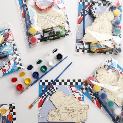 Race Car Party Favors for Kid, Racecar Wodden Painting Crafts Kit Mini Pull Back Cars Silicone Bracelets Boy Birthday Goodie Bag Stuffer Filler Class Prize Racing Birthday Party Supplies Decor