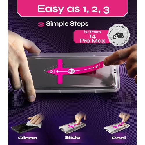 Defenslim Screen Protector for iPhone 14 Pro Max (2Pack), Easy Auto-Align Install Kit, 6.7 Tempered Glass, 9H Hardness, Ultra HD Clear, Case Friendly, EasyShield