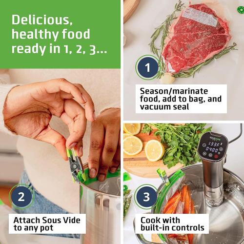 Black and Silver SOUSVIDE ART Sous Vide Immersion Cooker Kit - Machine with Digital Timer, Temp Control, 30 Bags, Vacuum Pump, Suvee Cooker Gift for Chefs