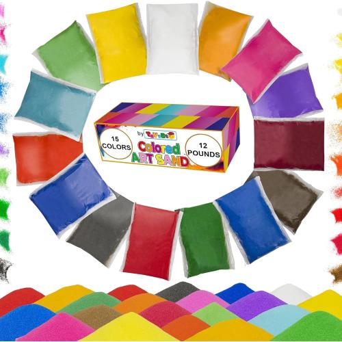 Colored Sand for Sand Art [15 Colors: 12 lbs], Colored Sands Bulk, Delightful Sands Art Fun for Crafts, Parties, Children, Nice Colorful Fun Sandy Crafts for Kids Age 3 , Non-Toxic, 15 Bags