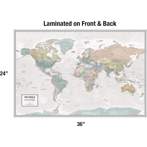 Laminated World Odyssey Map Poster | Executive Style Map | Includes The Most Legible Location Labels | 36” x 24” | Shipped Rolled in a Tube, Not Folded | Great for The Home or Classroom