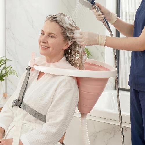Portable Collapsible Shampoo Bowl Set: Collapsible Hair Washing Basin | Durable Adjustable Strap Hair Washing Station for Elderly, Disabled, Injured, Pregnant & Bedridden Patient Home Care