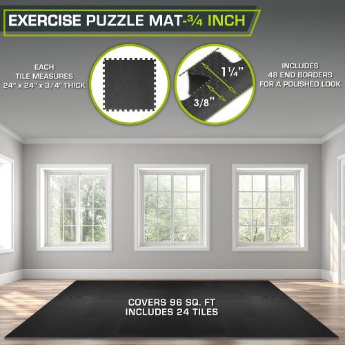 ProsourceFit Exercise Puzzle Mat 3/4 - Black-96