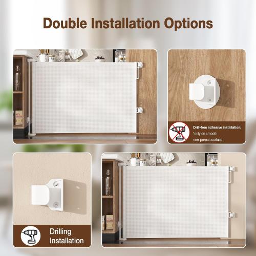 Upgraded 59'' Wide Retractable Baby Gates for Stairs with Reinforced Strip, Mesh Saftey Gate for Pets, Prevent Crawling Dog Gate fot Doorways, No Drilling, Indoor & Outdoor Use, 34'' Tall, White