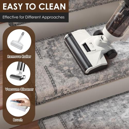 Bullnose Stair Treads for Wooden Steps, Non Slip Stair Carpet for Indoor Runner and Pets, Soft Edging Staircase Protectors Reusable, Washable, 29.5x9.5x1.5 14pcs, Grey