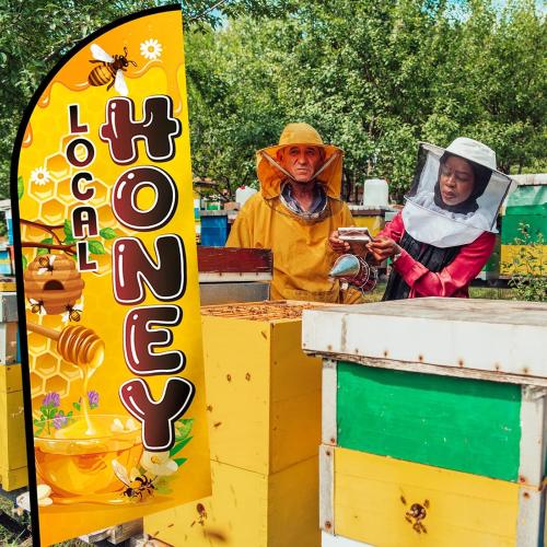 2 Set Honey Feather Flag with 2 Pcs Flagpole Kit, 7ft Honey for Sale Signs Outdoor, Business Feather Flag Banner Sign for Outside Sale(Local)