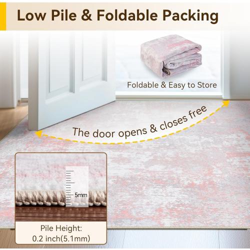 Washable Area Rugs Size  5'x7 Color pink ' Non-Slip Modern Abstract Soft for Living Room Entryway Bedroom Nursery, Print Pattern, Grey Pink