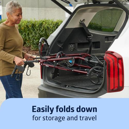 Medline Steel Rollator Walker for Adult Mobility Impairment, Burgundy, 350 lb. Weight Capacity, 8” Wheels, Foldable, Adjustable Handles, Rolling Walker for Seniors