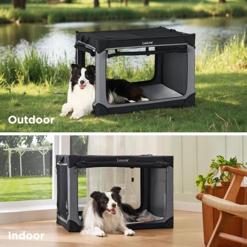 Lesure Soft Collapsible Dog Crate - 36 Inch Portable Travel Crate for Large Dogs Indoor & Outdoor, 4-Door Foldable Pet Kennel with Durable Mesh Windows, Black