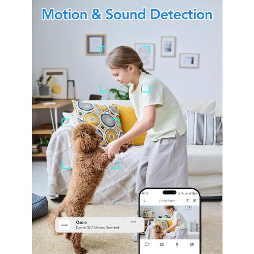 Indoor Security Camera 2K 3MP, Motion & Sound Detection, Real-Time Alerts, Two-Way Audio, Works with Alexa & Google Assistant, Home Security Camera with 256GB SD & Cloud Storage, Black, 2.4GHz