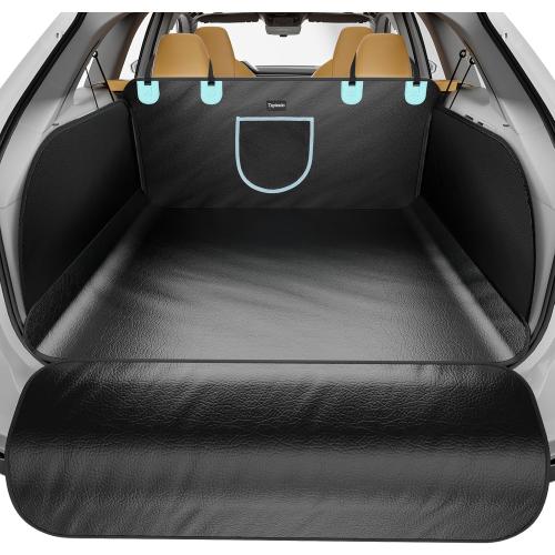 SUV Cargo Liner for Dogs with PU Leather, Waterproof Pet Trunk Cover with Taller Side Panels, Dog Seat Mat for SUVs Vans with Bumper Flap Protector, Non-Slip, Large Size Universal Fit, Black