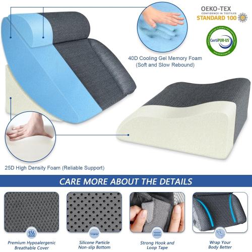 KingPavonini 4PCS Bed Wedge Pillow Post Surgery, Orthopaedic Sleeping Wedge Pillow Set for Neck, Back and Leg Pain Relief, Acid Reflux, GERD, Memory Foam Pillow for Sleep Apnea with Travel Bag