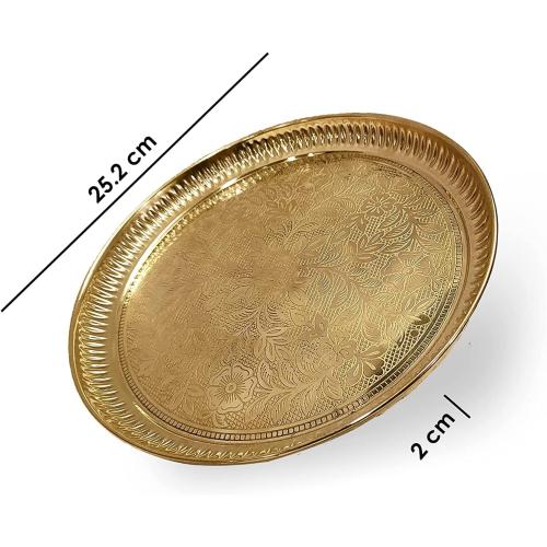 Craftsman 10 Inch Pure Brass Floral Design Pooja Aarti Thali Plate for Mandir, Temple, Indian Festival, Diwali, Aarti Platter for Prayer, Wedding Gift