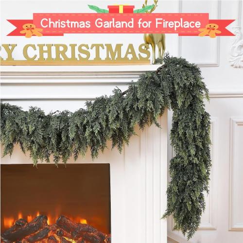9FT Cedar Garland, 162 Tips Real Touch Christmas Garland, Artificial Winter Pine Garland for Mantle Table Stairs Wall, Outdoor Christmas Decorations Indoor Greenery Garlands Holiday Decorations