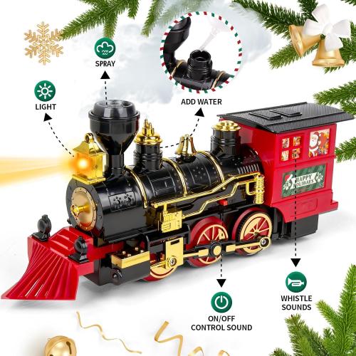 Christmas Train Sets for Around The Tree,Kids Train Set Steam Trains for Boys Girls,Sounds & Lights, for Kids 4 5 6 7 8   Years Party Favors Party Decorations