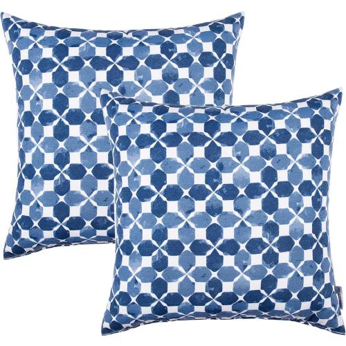 Set of 2 Size 18x18 Color Blue and White Outdoor/Indoor Throw Pillows, Pack of 2 Waterproof Decorative Throw Pillows with Inserts, 18”x18” Square Pillows for Bed, Couch, Sofa and Patio Furniture