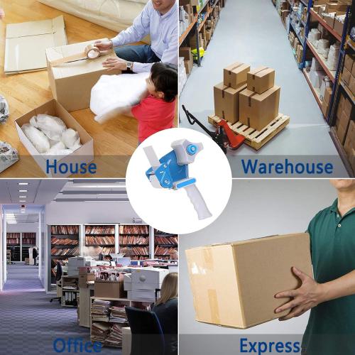 FCLMHD 2 Inch Tape Gun Dispenser with 2 Inch Carton Packing Tape, Lightweight Industrial Side Loading Tape Dispenser - Blue(2Inch