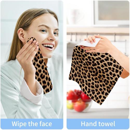 SUABO Leopard Cotton Bath Washcloths, Leopard Print Cheetah Pattern Fingertip Towel Face Cloths Absorbent Quick Drying Bath Cloths for Bathroom, Spa, Gym, Kitchen, 12 x 12 Inch, Set of 4