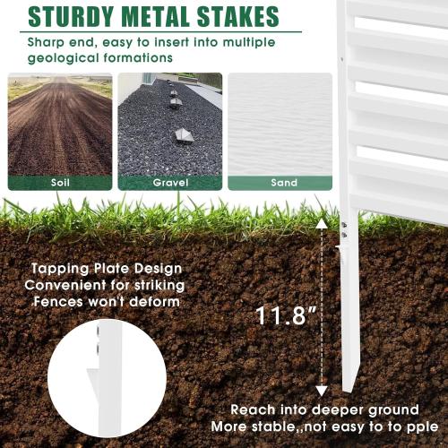 WHITE Metal Privacy Fence Panels for Outside, 42 H x 38 W (2 Panels) Air Conditioner Fences, Pool Equipment Enclosure Trash Can Fence, No Dig Privacy Screen Fencing for Outdoor, White