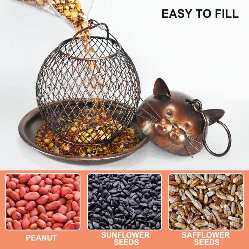 Outside Wild Bird Feeder, Heavy Duty Metal Frame Outdoor Bird Feeders Hanging for Garden Yard Decoration, Cute Cat Shaped