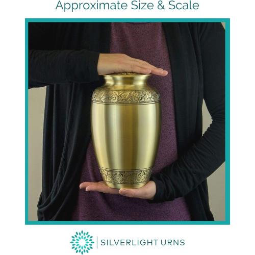 Classic Laurel Gold Cremation Urn for Ashes - Extra Large, Brass, Gold Companion Urn, Extra Large Adult Sized Cremation Urn, 11.625 Inches High