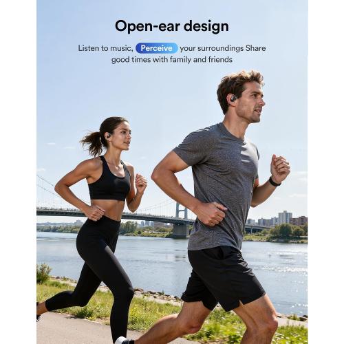 Eigsupia Open Ear Headphones, Bluetooth Headphones 5.3 Sports with Smart Digital Display, 36H Playtime, IP54 Waterproof, Wireless Earbuds Lightweight Design Fit Cycling, Running, Workout (Black)