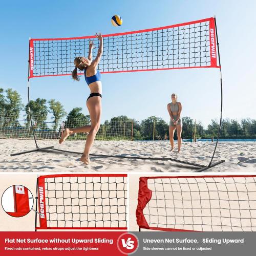 Volleyball Net, 12FT/20FT Portable Volleyball Net for Backyard | Freestanding Volley Ball Set, Height Adjustable with Carry Bag, Training Equipment for Indoor Outdoor Hitting Serving Drill