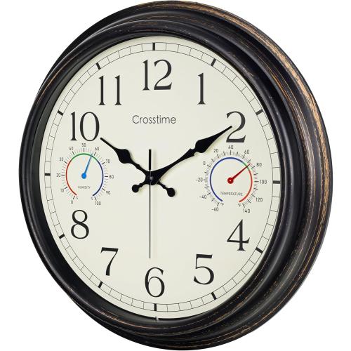 Crosstime 16 Inch Waterproof Outdoor Clock with Thermometer & Hygrometer Combo – Bronze Retro Vintage Decor Indoor Outdoor Wall Clocks for Patio, Pool, Backyard, Garage