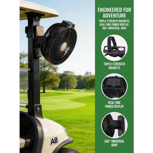 2-Pack 8-inch Magnetic Golf Cart Fan with Heavy-Duty Strap, 12000mAH Battery Operated Fan with Dual-Magnet, Bright Lighting, Compatible with EZGO Club Car Yamaha, Golf Cart Accessories, Golf Gift