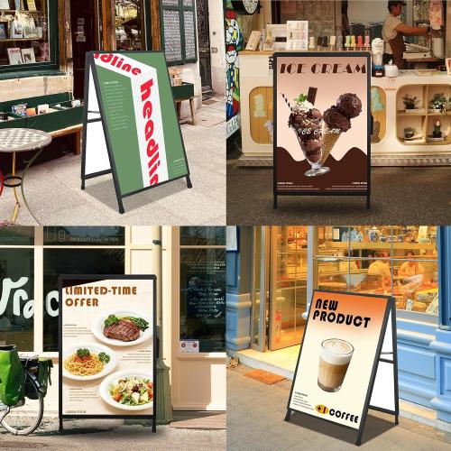 A Frame Sign 36x 48'' Sandwich Board Heavy Duty Double-Sided Sidewalk Signboard Folding Holder Outdoor Pavement Sign for Businesses Store Signs (Frame only),Black