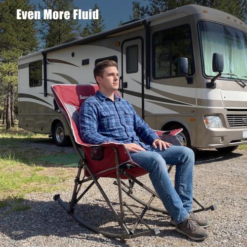 SUNNYFEEL Oversized Folding Rocking Camping Chair Fully Padded Patio Chair Red Portable Outdoor Rocker High Back Portable Lawn Recliner with Side Pocket Camp Rocker Chairs Heavy Duty 500 LBS