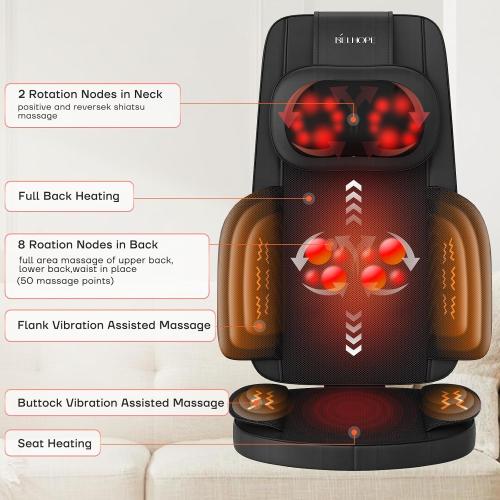 belhope Shiatsu Neck and Back Massager with Heat, 4D Kneading Back Massager for Pain Relief Deep Tissue, Comfortable Back Massage for Chair, Massage Mat for Office Home, Gifts for Mother Men Women