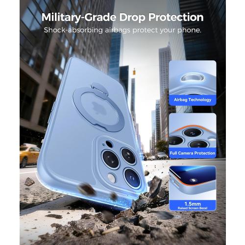 FNTCASE for iPhone 13 Pro Max Case with 360 Spin Magnetic Stand Light Blue