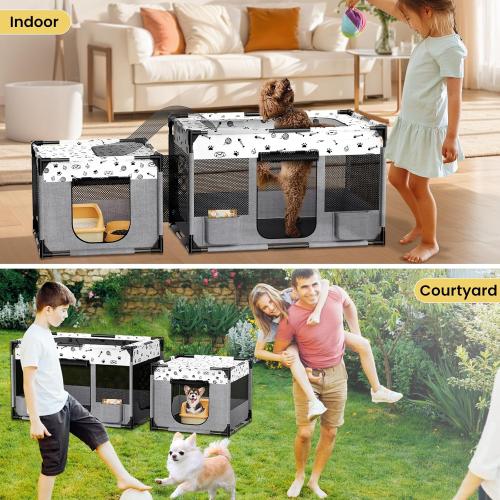 Portable Cat Playpen, PVC Pipe Reinforced Kitten Dog Pet Playpens for Indoor Cats Enclosed, Foldable Puppy Doggy Play Pen Outdoor, Kennel Tent Cage Crates, Zipper Top Cover(39x24x22)