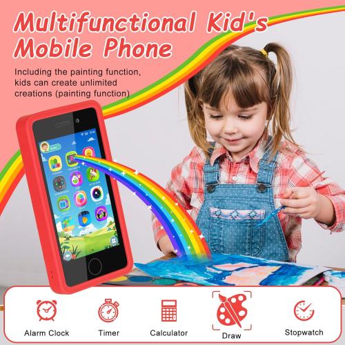 3.97 Touchscreen Kids Toys Smart Phone, Kids Phone with Games & Dual Camera, Toddler Toys Phone, Boys and Girls Learning Toy Phone for 3-9 Years Old (Red)