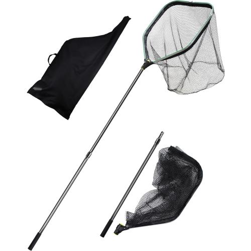 Saltwater Large Fishing Net with Handle 75.8-105.7 - Extra Large Rubber Fishing Landing Net with Telescoping Handle Fish Net, Aluminum Half Folding Nets, Depth 26.8in